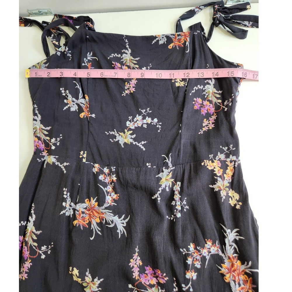 PAIGE Floral Tie Shoulder Midi Dress Black Smocked Back Ruffle Hem Large - Picture 4 of 6